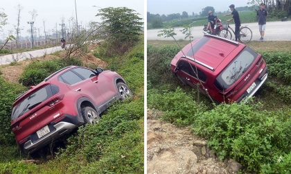 Ảnh TNGT: Mất lái KIA Sonet 37K 12379 lao thẳng xuống mương