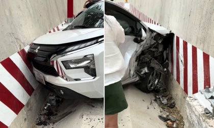 Ảnh TNGT: Mitsubishi Xpander BKS 49A 49905 mất lái đâm vách núi trên đèo Prenn