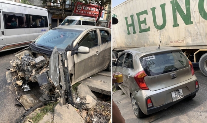 Ảnh TNGT: KIA Morning 22A 08468 tan nát vì đối đầu với xe sơ-mi rơ-moóc