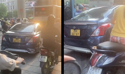 Ý thức Giao thông: Clip Nissan Sunny BKS 36H 06767 thản nhiên leo vỉa hè