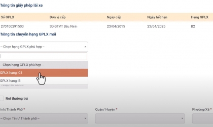 Người dân giờ có thể đổi Giấy phép lái xe B1, B2 sang C1 theo phương thức trực tuyến