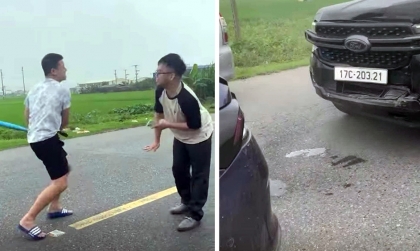 Clip TNGT: Va chạm giao thông, tài xế bán tải Ford Ranger vác gậy đánh bóng chày hành hung tài xế VinFast Lux A