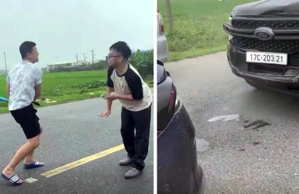 Clip TNGT: Va chạm giao thông, tài xế bán tải Ford Ranger vác gậy đánh bóng chày hành hung tài xế VinFast Lux A