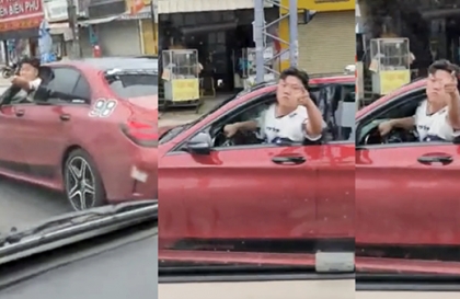 Clip: Tài xế Mercedes-Benz nhoài hẳn người ra ngoài xe doạ nạn người khác đã được mời lên phường