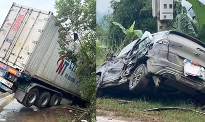 Clip TNGT: Toàn cảnh vụ Hyundai Tucson bị công-ten-nơ đâm trên QL2 vì vượt ở khúc cua