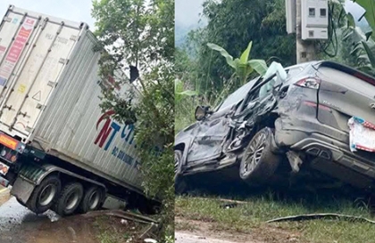 Clip TNGT: Toàn cảnh vụ Hyundai Tucson bị công-ten-nơ đâm trên QL2 vì vượt ở khúc cua