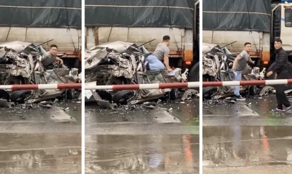 Clip TNGT: Tài xế sống sót thần kỳ khi KIA Morning bị vò nát không nhận ra hình hài