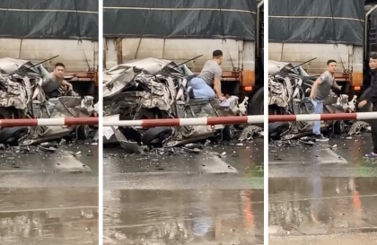 Clip TNGT: Tài xế sống sót thần kỳ khi KIA Morning bị vò nát không nhận ra hình hài