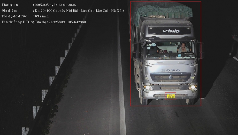 Danh sách các trường hợp vượt đèn đỏ tại nội đô và quá tốc độ trên cao tốc Nội bài - Lào Cai bị camera AI phát hiện trong ngày 12/1/2026