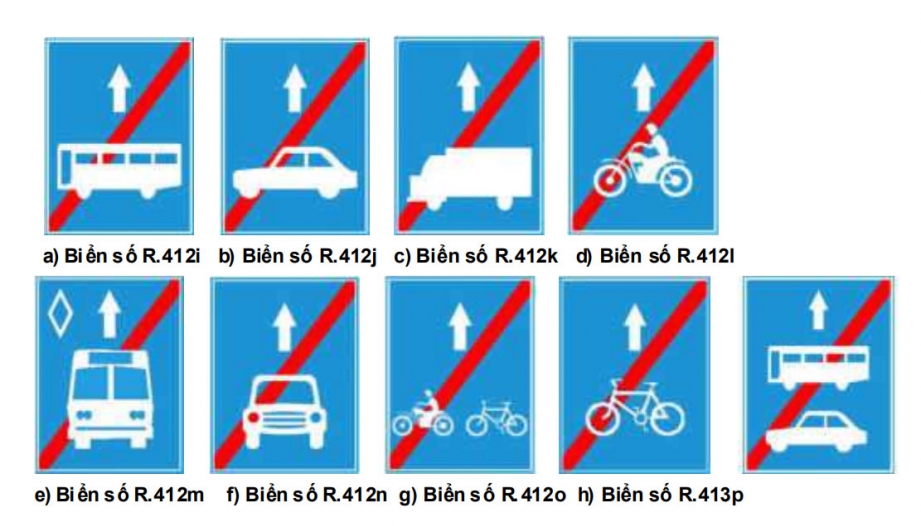 Nhóm biển hiệu lệnh: Biển số R.412 (i,j,k,l,m,n,o,p) có ý nghĩa gì?