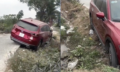 Clip TNGT: Tài xế Mazda CX-8 lơ đễnh để xe tụt chân xuống cống