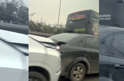 Clip TNGT: Không làm chủ tốc độ 7 xe tông nhau liên hoàn trên đường Võ Nguyễn Giáp (Hà Nội).