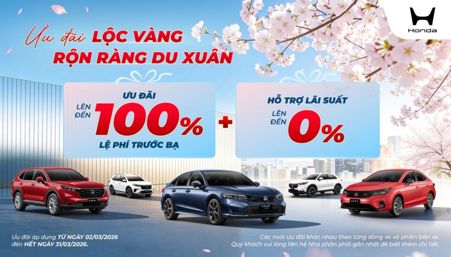 Honda Civic e:HEV RS được hỗ trợ 100% lệ phí trước bạ trong tháng 3/2026