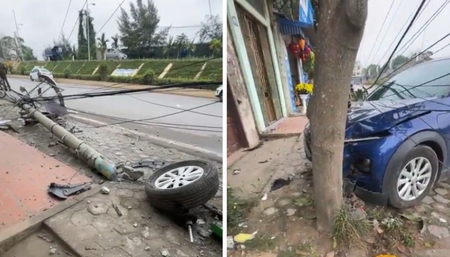 Clip TNGT: VinFast VF 5 phóng tốc độ cao, hạ gục cột điện