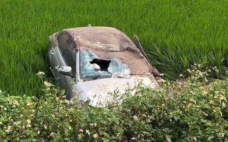 Ảnh TNGT: Toyota Vios văng xuống ruộng khi đầu đầu cùng Hyundai Grand i10