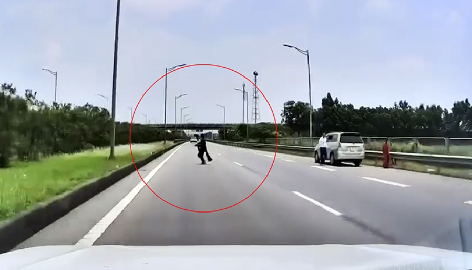 Clip: Tài xế phanh chổng đít trên cao tốc tránh bà chị đang tung cánh bay sang vạt cỏ may giữa đường