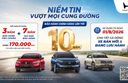 Thị trường ô tô tháng 8/2026: Honda Việt Nam tung chương trình gia hạn bảo hành ô tô lên 10 năm